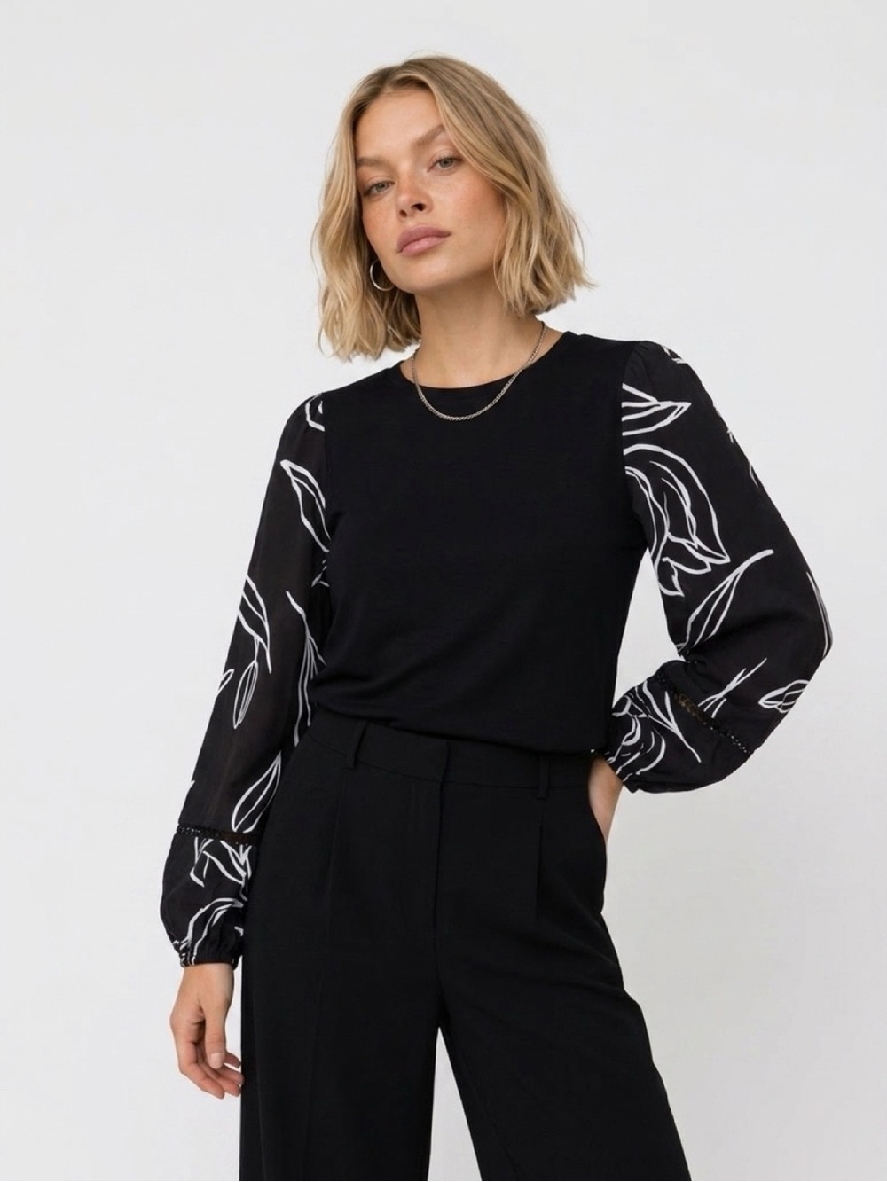 Skies Are Blue Printed Long Sleeve Top.